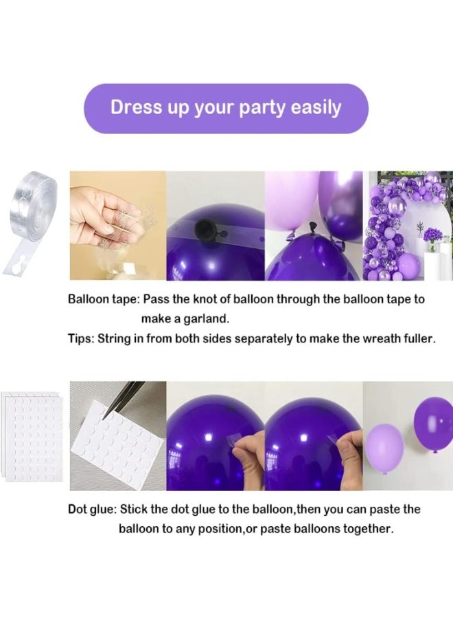 SRLIWHITE Purple Balloon Garland Kit, 100PCS Assorted Sizes as Shades Metallic, Lavender, Lilac and Confetti Latex Balloons with Arch Accessories for Birthday Baby Shower Wedding Party Decorations - Image 3